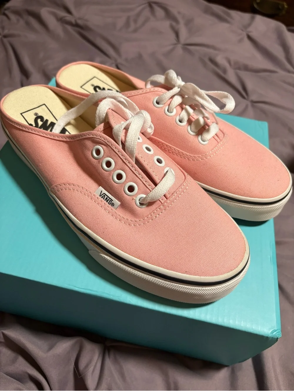 Vans Pink Canvas Mule Slip-On Sneakers with White Laces